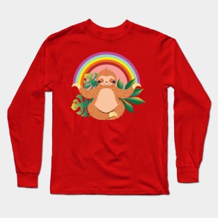 Sloth meditate and rainbow Long Sleeve T-Shirt